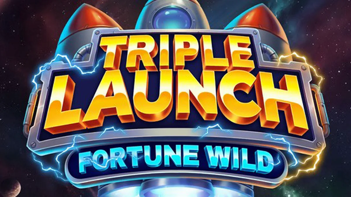 Interface futurista do slot Triple Launch Fortune Wild com rolos brilhantes