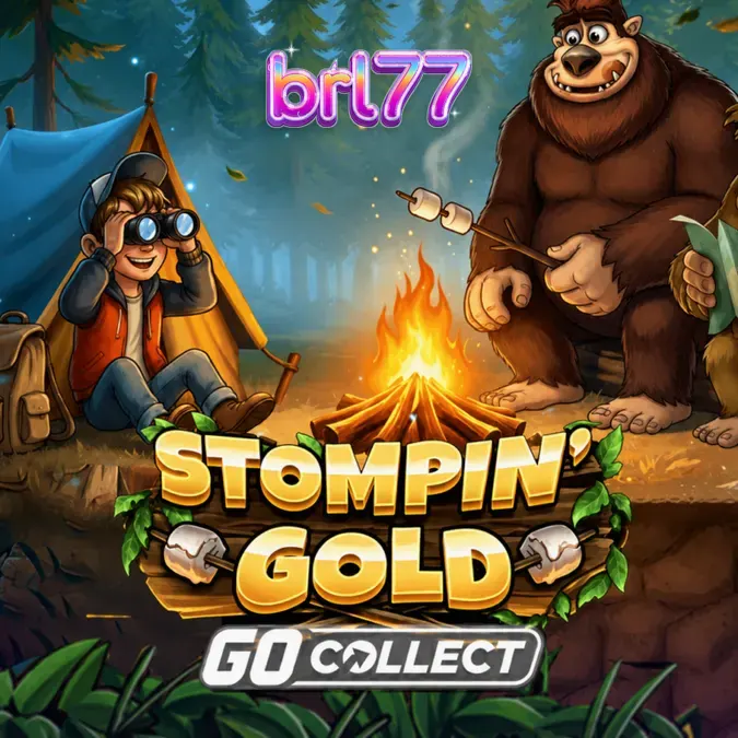 Interface do jogo de slot Stompin’ Gold com tema de floresta e explorador