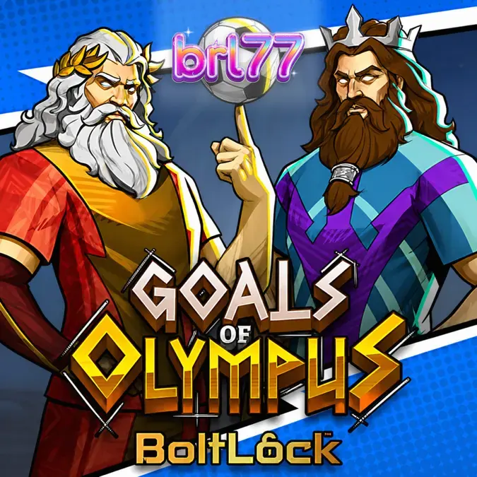 Captura de tela do jogo Goals of Olympus BoltLock, mostrando o grid 5x5 com símbolos de mitologia grega e futebol.